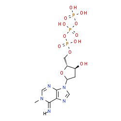 ChemSpider 2D Image | (6Z)-9-[2-Deoxy-5-O-(hydroxy{[hydroxy(phosphonooxy)phosphoryl]oxy}phosphoryl)-D-erythro-pentofuranosyl]-1-methyl-1,9-dihydro-6H-purin-6-imine | C11H18N5O12P3