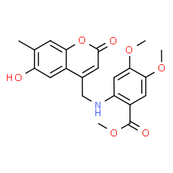ChemSpider 2D Image | Methyl 2-{[(6-hydroxy-7-methyl-2-oxo-2H-chromen-4-yl)methyl]amino}-4,5-dimethoxybenzoate | C21H21NO7