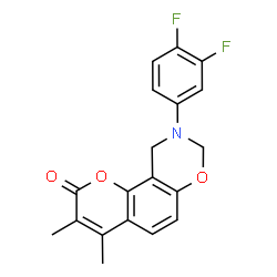ChemSpider 2D Image | 9-(3,4-Difluorophenyl)-3,4-dimethyl-9,10-dihydro-2H,8H-chromeno[8,7-e][1,3]oxazin-2-one | C19H15F2NO3