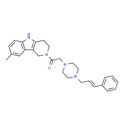ChemSpider 2D Image | 1-(8-Methyl-1,3,4,5-tetrahydro-2H-pyrido[4,3-b]indol-2-yl)-2-{4-[(2E)-3-phenyl-2-propen-1-yl]-1-piperazinyl}ethanone | C27H32N4O