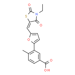 ChemSpider 2D Image | 3-{5-[(E)-(3-Ethyl-2,4-dioxo-1,3-thiazolidin-5-ylidene)methyl]-2-furyl}-4-methylbenzoic acid | C18H15NO5S