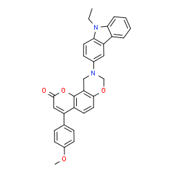 ChemSpider 2D Image | 9-(9-Ethyl-9H-carbazol-3-yl)-4-(4-methoxyphenyl)-9,10-dihydro-2H,8H-chromeno[8,7-e][1,3]oxazin-2-one | C32H26N2O4