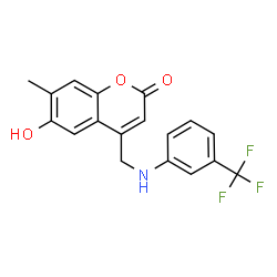 ChemSpider 2D Image | 6-Hydroxy-7-methyl-4-({[3-(trifluoromethyl)phenyl]amino}methyl)-2H-chromen-2-one | C18H14F3NO3