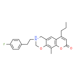 ChemSpider 2D Image | 3-[2-(4-Fluorophenyl)ethyl]-10-methyl-8-oxo-6-propyl-3,4-dihydro-2H,8H-chromeno[6,7-e][1,3]oxazin-3-ium | C23H25FNO3