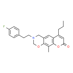 ChemSpider 2D Image | 3-[2-(4-Fluorophenyl)ethyl]-10-methyl-6-propyl-3,4-dihydro-2H,8H-chromeno[6,7-e][1,3]oxazin-8-one | C23H24FNO3