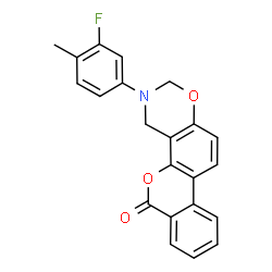 ChemSpider 2D Image | 3-(3-Fluoro-4-methylphenyl)-3,4-dihydro-2H,6H-benzo[3,4]chromeno[8,7-e][1,3]oxazin-6-one | C22H16FNO3