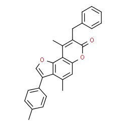 ChemSpider 2D Image | 8-Benzyl-4,9-dimethyl-3-(4-methylphenyl)-7H-furo[2,3-f]chromen-7-one | C27H22O3