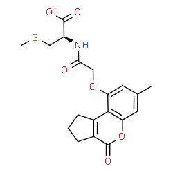 ChemSpider 2D Image | (2R)-2-({[(7-Methyl-4-oxo-1,2,3,4-tetrahydrocyclopenta[c]chromen-9-yl)oxy]acetyl}amino)-3-(methylsulfanyl)propanoate | C19H20NO6S