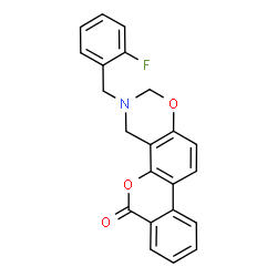 ChemSpider 2D Image | 3-(2-Fluorobenzyl)-3,4-dihydro-2H,6H-benzo[3,4]chromeno[8,7-e][1,3]oxazin-6-one | C22H16FNO3