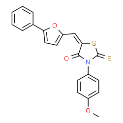 ChemSpider 2D Image | (5E)-3-(4-Methoxyphenyl)-5-[(5-phenyl-2-furyl)methylene]-2-thioxo-1,3-thiazolidin-4-one | C21H15NO3S2