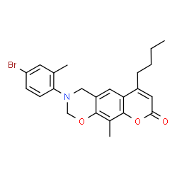 ChemSpider 2D Image | 3-(4-Bromo-2-methylphenyl)-6-butyl-10-methyl-3,4-dihydro-2H,8H-chromeno[6,7-e][1,3]oxazin-8-one | C23H24BrNO3