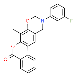 ChemSpider 2D Image | 10-(3-Fluorophenyl)-7-methyl-10,11-dihydro-5H,9H-benzo[3,4]chromeno[6,7-e][1,3]oxazin-5-one | C22H16FNO3