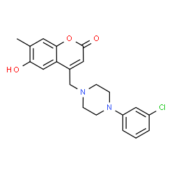 ChemSpider 2D Image | 4-{[4-(3-Chlorophenyl)-1-piperazinyl]methyl}-6-hydroxy-7-methyl-2H-chromen-2-one | C21H21ClN2O3