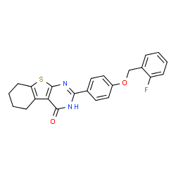 ChemSpider 2D Image | 2-{4-[(2-Fluorobenzyl)oxy]phenyl}-5,6,7,8-tetrahydro[1]benzothieno[2,3-d]pyrimidin-4(3H)-one | C23H19FN2O2S