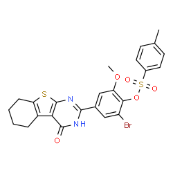 ChemSpider 2D Image | 2-Bromo-6-methoxy-4-(4-oxo-3,4,5,6,7,8-hexahydro[1]benzothieno[2,3-d]pyrimidin-2-yl)phenyl 4-methylbenzenesulfonate | C24H21BrN2O5S2