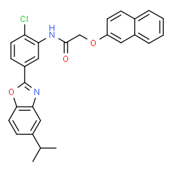 ChemSpider 2D Image | N-[2-Chloro-5-(5-isopropyl-1,3-benzoxazol-2-yl)phenyl]-2-(2-naphthyloxy)acetamide | C28H23ClN2O3