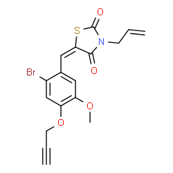ChemSpider 2D Image | (5E)-3-Allyl-5-[2-bromo-5-methoxy-4-(2-propyn-1-yloxy)benzylidene]-1,3-thiazolidine-2,4-dione | C17H14BrNO4S