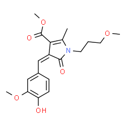 ChemSpider 2D Image | Methyl (4Z)-4-(4-hydroxy-3-methoxybenzylidene)-1-(3-methoxypropyl)-2-methyl-5-oxo-4,5-dihydro-1H-pyrrole-3-carboxylate | C19H23NO6