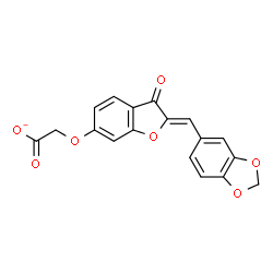ChemSpider 2D Image | {[(2Z)-2-(1,3-Benzodioxol-5-ylmethylene)-3-oxo-2,3-dihydro-1-benzofuran-6-yl]oxy}acetate | C18H11O7