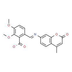 ChemSpider 2D Image | 2,3-Dimethoxy-6-{(E)-[(4-methyl-2-oxo-2H-chromen-7-yl)imino]methyl}benzoate | C20H16NO6