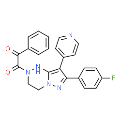 ChemSpider 2D Image | 1-[7-(4-Fluorophenyl)-8-(4-pyridinyl)-3,4-dihydropyrazolo[5,1-c][1,2,4]triazin-2(1H)-yl]-2-phenyl-1,2-ethanedione | C24H18FN5O2