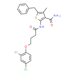 ChemSpider 2D Image | 5-Benzyl-2-{[4-(2,4-dichlorophenoxy)butanoyl]amino}-4-methyl-3-thiophenecarboxamide | C23H22Cl2N2O3S