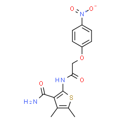 ChemSpider 2D Image | 4,5-Dimethyl-2-{[(4-nitrophenoxy)acetyl]amino}-3-thiophenecarboxamide | C15H15N3O5S