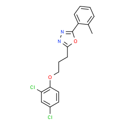 ChemSpider 2D Image | 2-[3-(2,4-Dichlorophenoxy)propyl]-5-(2-methylphenyl)-1,3,4-oxadiazole | C18H16Cl2N2O2