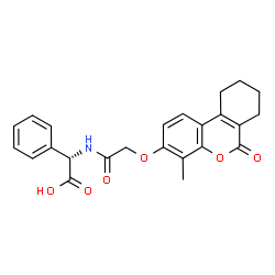 ChemSpider 2D Image | (2S)-({[(4-Methyl-6-oxo-7,8,9,10-tetrahydro-6H-benzo[c]chromen-3-yl)oxy]acetyl}amino)(phenyl)acetic acid | C24H23NO6