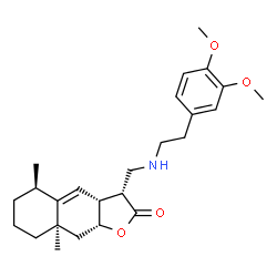 ChemSpider 2D Image | (3R,3aR,5R,8aR,9aR)-3-({[2-(3,4-Dimethoxyphenyl)ethyl]amino}methyl)-5,8a-dimethyl-3a,5,6,7,8,8a,9,9a-octahydronaphtho[2,3-b]furan-2(3H)-one | C25H35NO4