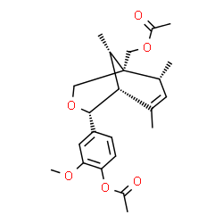 ChemSpider 2D Image | [(1S,4R,5R,8R,9S)-4-(4-Acetoxy-3-methoxyphenyl)-6,8,9-trimethyl-3-oxabicyclo[3.3.1]non-6-en-1-yl]methyl acetate | C23H30O6