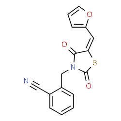 ChemSpider 2D Image | 2-{[(5E)-5-(2-Furylmethylene)-2,4-dioxo-1,3-thiazolidin-3-yl]methyl}benzonitrile | C16H10N2O3S