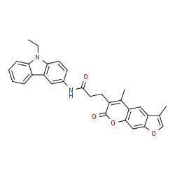 ChemSpider 2D Image | 3-(3,5-Dimethyl-7-oxo-7H-furo[3,2-g]chromen-6-yl)-N-(9-ethyl-9H-carbazol-3-yl)propanamide | C30H26N2O4