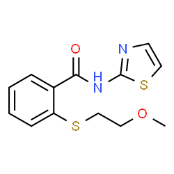 ChemSpider 2D Image | 2-(2-methoxyethylthio)-N-(2-thiazolyl)benzamide | C13H14N2O2S2
