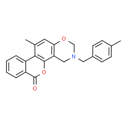 ChemSpider 2D Image | 11-Methyl-3-(4-methylbenzyl)-3,4-dihydro-2H,6H-benzo[3,4]chromeno[8,7-e][1,3]oxazin-6-one | C24H21NO3
