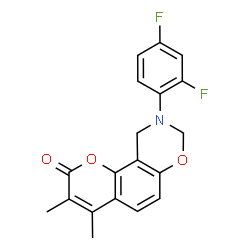 ChemSpider 2D Image | 9-(2,4-Difluorophenyl)-3,4-dimethyl-9,10-dihydro-2H,8H-chromeno[8,7-e][1,3]oxazin-2-one | C19H15F2NO3