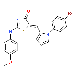 ChemSpider 2D Image | (5Z)-5-{[1-(4-Bromophenyl)-1H-pyrrol-2-yl]methylene}-2-[(4-methoxyphenyl)amino]-1,3-thiazol-4(5H)-one | C21H16BrN3O2S