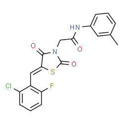 ChemSpider 2D Image | 2-[(5Z)-5-(2-Chloro-6-fluorobenzylidene)-2,4-dioxo-1,3-thiazolidin-3-yl]-N-(3-methylphenyl)acetamide | C19H14ClFN2O3S