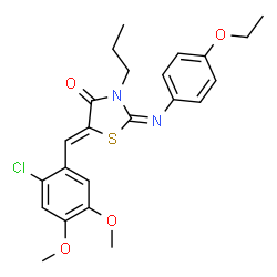 ChemSpider 2D Image | (2E,5Z)-5-(2-Chloro-4,5-dimethoxybenzylidene)-2-[(4-ethoxyphenyl)imino]-3-propyl-1,3-thiazolidin-4-one | C23H25ClN2O4S