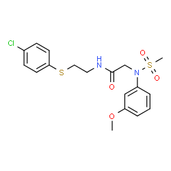 ChemSpider 2D Image | N-{2-[(4-Chlorophenyl)sulfanyl]ethyl}-N~2~-(3-methoxyphenyl)-N~2~-(methylsulfonyl)glycinamide | C18H21ClN2O4S2
