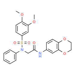 ChemSpider 2D Image | N-(2,3-Dihydro-1,4-benzodioxin-6-yl)-N~2~-[(3,4-dimethoxyphenyl)sulfonyl]-N~2~-phenylglycinamide | C24H24N2O7S