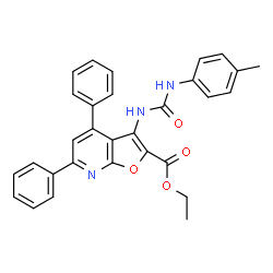 ChemSpider 2D Image | Ethyl 3-{[(4-methylphenyl)carbamoyl]amino}-4,6-diphenylfuro[2,3-b]pyridine-2-carboxylate | C30H25N3O4