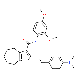 ChemSpider 2D Image | N-(2,4-Dimethoxyphenyl)-2-{[4-(dimethylamino)benzyl]amino}-5,6,7,8-tetrahydro-4H-cyclohepta[b]thiophene-3-carboxamide | C27H33N3O3S