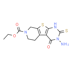 ChemSpider 2D Image | Ethyl 3-amino-4-oxo-2-thioxo-1,3,4,5,6,8-hexahydropyrido[4',3':4,5]thieno[2,3-d]pyrimidine-7(2H)-carboxylate | C12H14N4O3S2