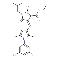 ChemSpider 2D Image | Ethyl (4Z)-4-{[1-(3,5-dichlorophenyl)-2,5-dimethyl-1H-pyrrol-3-yl]methylene}-1-isobutyl-2-methyl-5-oxo-4,5-dihydro-1H-pyrrole-3-carboxylate | C25H28Cl2N2O3