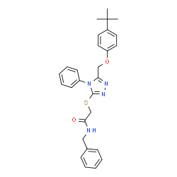 ChemSpider 2D Image | N-Benzyl-2-[(5-{[4-(2-methyl-2-propanyl)phenoxy]methyl}-4-phenyl-4H-1,2,4-triazol-3-yl)sulfanyl]acetamide | C28H30N4O2S