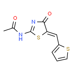 ChemSpider 2D Image | Acetamide, N-[(2E,5Z)-4-oxo-5-(2-thienylmethylene)-2-thiazolidinylidene]- | C10H8N2O2S2