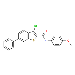 ChemSpider 2D Image | 3-Chloro-N-(4-methoxyphenyl)-6-phenyl-1-benzothiophene-2-carboxamide | C22H16ClNO2S