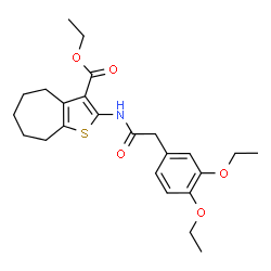 ChemSpider 2D Image | Ethyl 2-{[(3,4-diethoxyphenyl)acetyl]amino}-5,6,7,8-tetrahydro-4H-cyclohepta[b]thiophene-3-carboxylate | C24H31NO5S