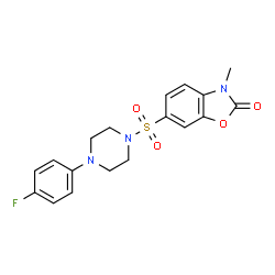 ChemSpider 2D Image | 6-[4-(4-Fluoro-phenyl)-piperazine-1-sulfonyl]-3-methyl-3H-benzooxazol-2-one | C18H18FN3O4S